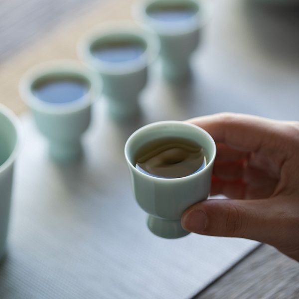湖田窯仿宋影青瓷小高足杯品茗杯｜影青/岩灰 品茗杯,酒杯