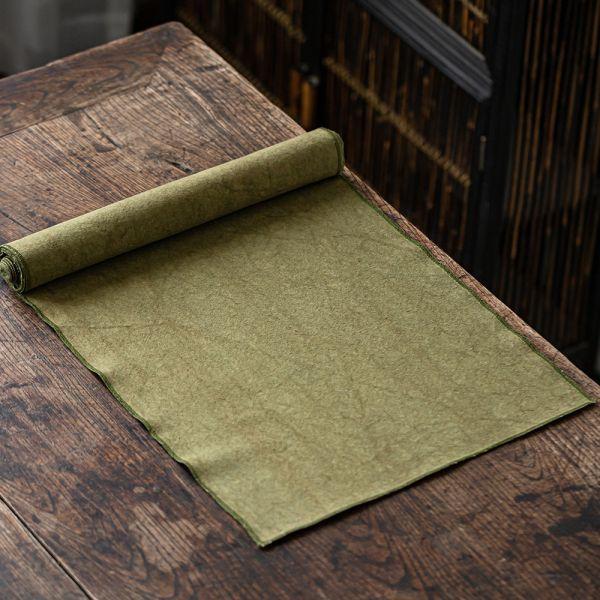 草木扎染茶道桌旗席方｜金黃 草木紮染桌旗 純棉茶席布藝茶墊茶布 乾泡席功夫茶道具配件