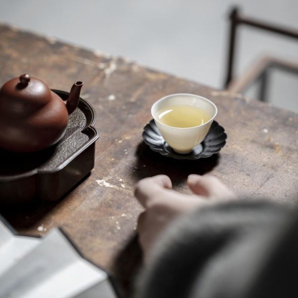 復古黃銅作舊花瓣鎏銀茶托 映月轩 黄铜做旧花瓣鎏银茶托茶盏复古杯托 功夫茶具茶道配件批发