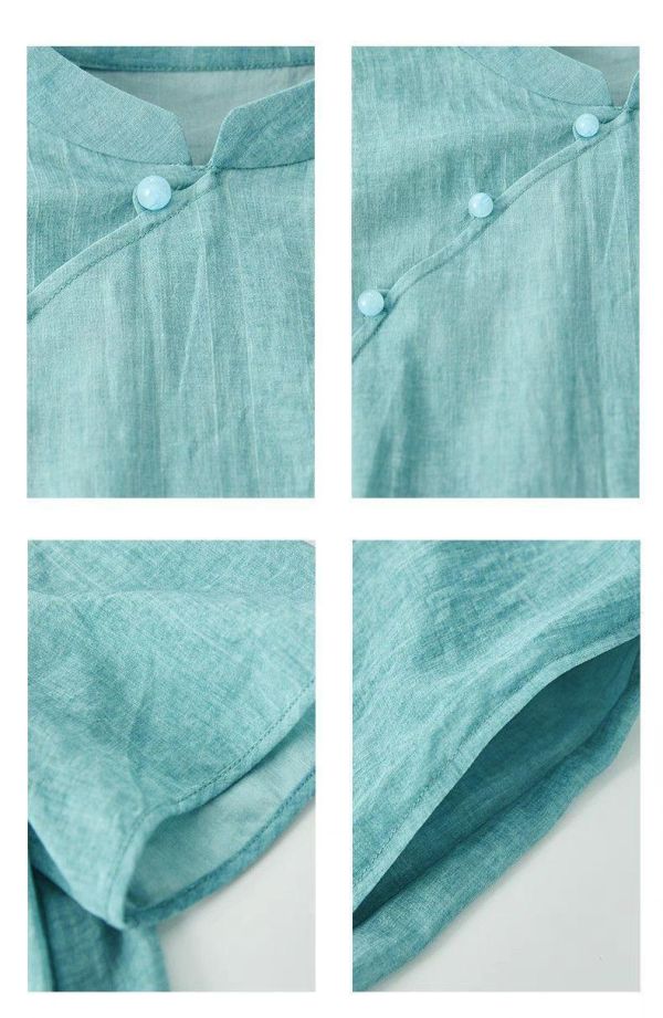 春夏盤釦改良旗袍禅意茶服連衣裙 2507夏季新款盘扣中国风改良旗袍禅意茶服中式文艺连衣裙茶艺中长