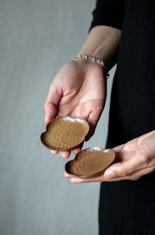 紫棕釉粗陶海棠杯托杯墊 紫棕釉粗陶海棠杯托杯墊