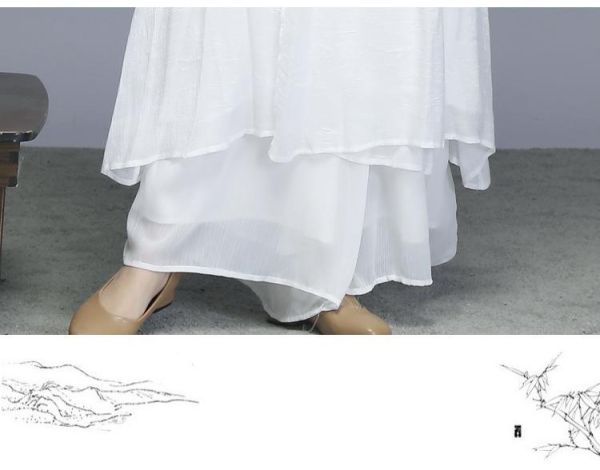 棉麻文藝長茶禪套裝（長袍/背心/寬褲） 中国风禅意女装棉麻茶服禅修服禅舞服装复古汉服连衣裙两件套批发