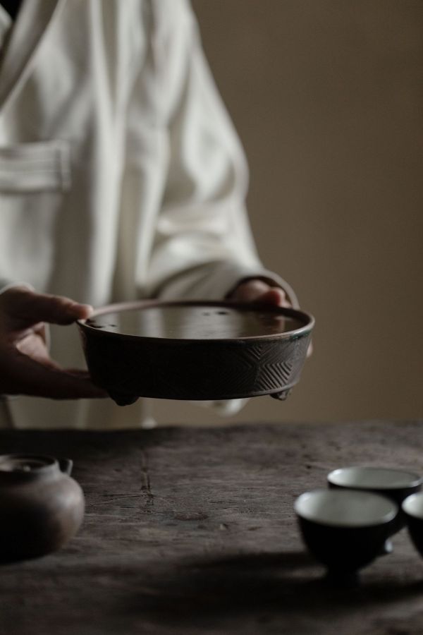 手工復古做舊銅蓋漢宮蓄水壺承｜二色 梵汝 景德镇日式复古耿萧干泡盘茶承家用功夫茶具壶承干泡台配件