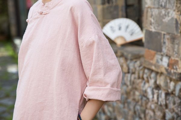 夏苧麻改良式禪意茶服盤扣長衫｜三色 文藝復古,新中式,茶服,森系,改良式旗袍