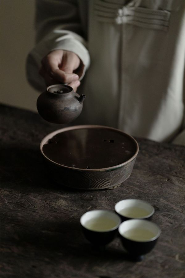 手工復古做舊銅蓋漢宮蓄水壺承｜二色 梵汝 景德镇日式复古耿萧干泡盘茶承家用功夫茶具壶承干泡台配件
