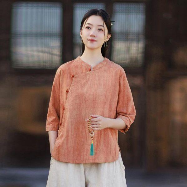 春夏苎麻扎染盘釦宽鬆复古女上衣｜三色 26夏新品苎麻扎染衬衫斜襟盘扣宽松大码复古国风水洗渐变女式上衣