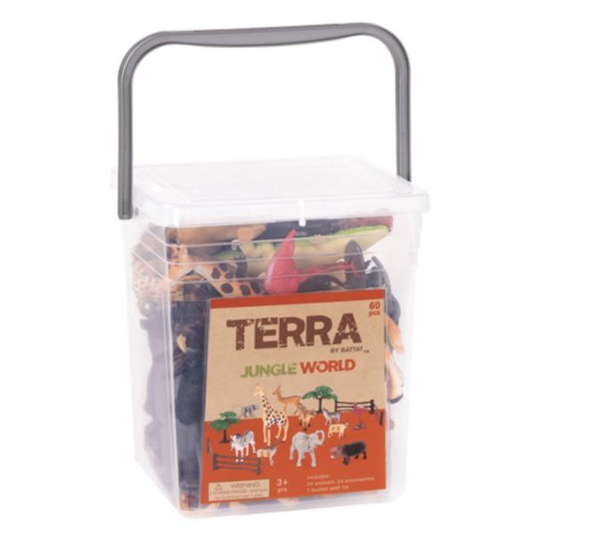 TERRA 叢林世界(情境桶) 野生動物,老虎公仔,長頸鹿公仔,可愛大象