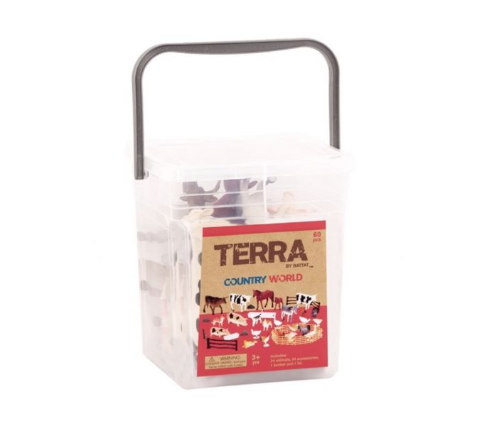 TERRA 鄉村世界(情境桶) 農場動物,動物公仔,公雞,豬