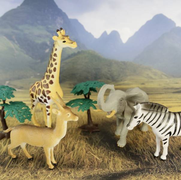 TERRA 叢林世界(情境桶) 野生動物,老虎公仔,長頸鹿公仔,可愛大象