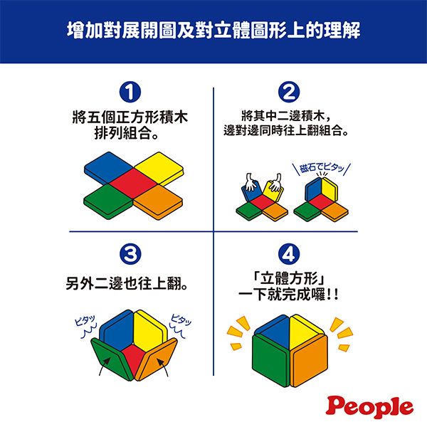 日本People 益智磁性積木BASIC系列-平面積木豪華組(附吸附板) 磁性積木,聲音積木,益智磁性積木