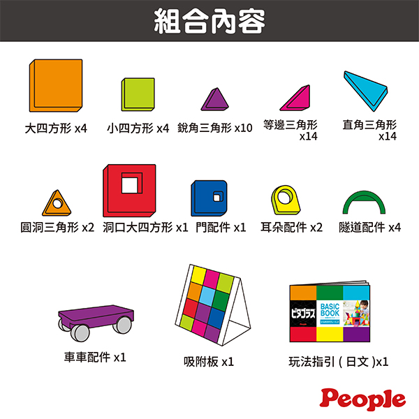 日本People 益智磁性積木BASIC系列-平面積木豪華組(附吸附板) 磁性積木,聲音積木,益智磁性積木
