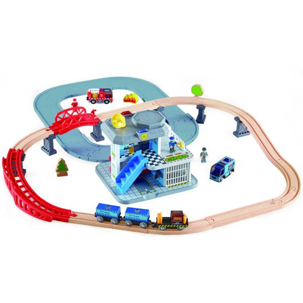 HAPE 緊急服務總部木製列車玩具(55件組) 