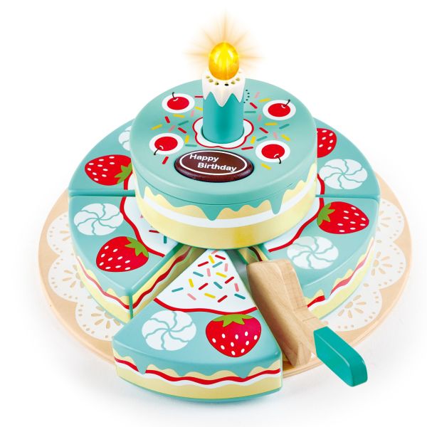 HAPE 雙層生日蛋糕切切樂 Hape 生日蛋糕, 切切樂玩具, 木製蛋糕玩具, 兒童切切樂, 角色扮演玩具, 兒童社交發展, 生日派對玩具