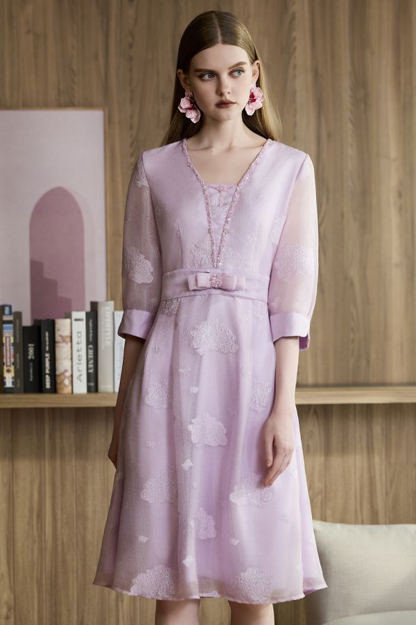 蝴蝶結收腰洋裝 