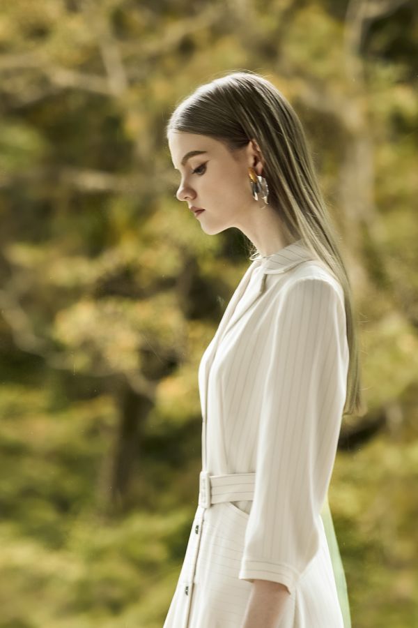 條紋洋裝(附腰帶) 