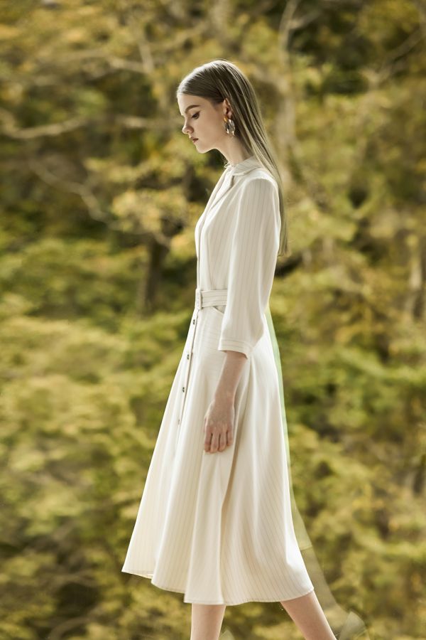 條紋洋裝(附腰帶) 