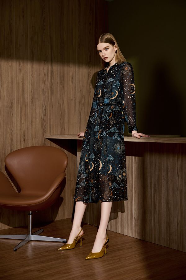 星空透膚襯衫洋裝 