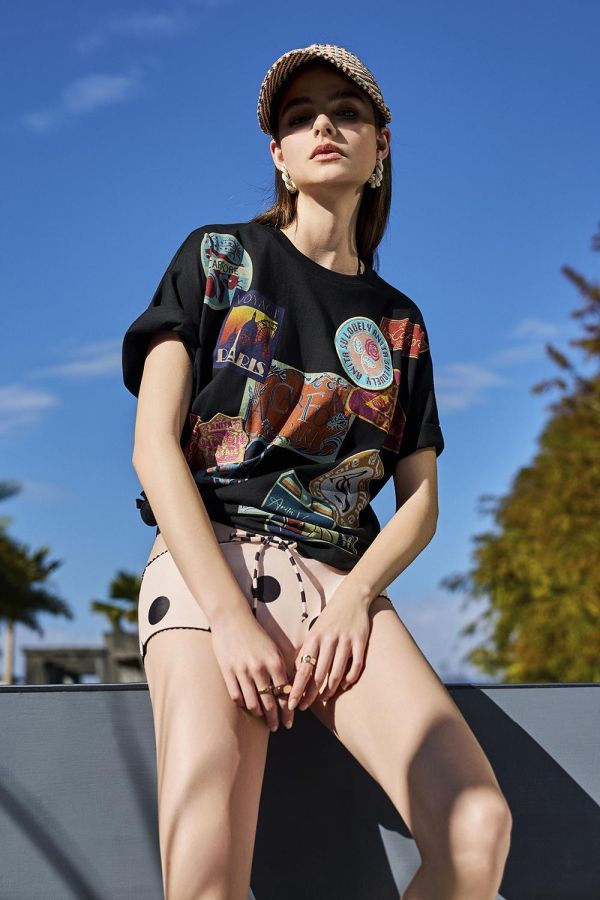 復古標誌印花T恤 