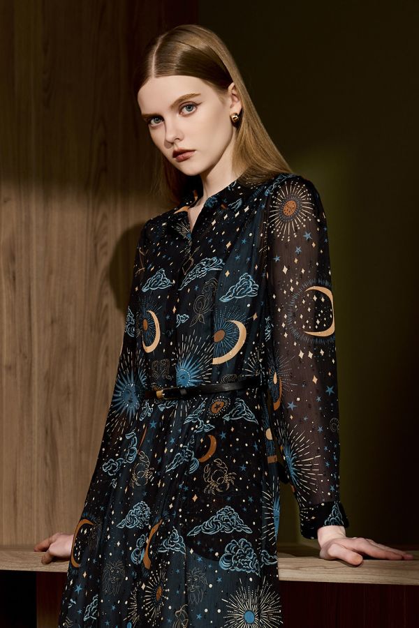 星空透膚襯衫洋裝 