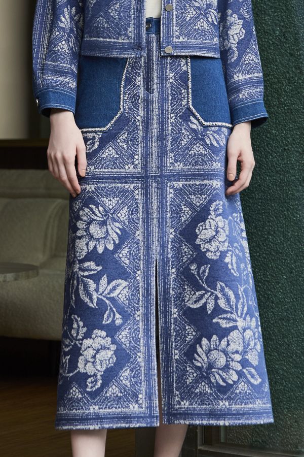 牛仔印花長裙 