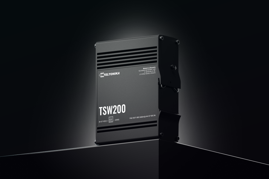 Teltonika TSW200 工業級 8 埠 Gigabit PoE+ 交換器 TSW200 台灣, Teltonika TSW200, 工業級 PoE 交換器, 8埠 PoE+ Switch, SFP 光纖工業交換器, 240W PoE 變壓器, 導軌式交換器 DIN-Rail, 戶外監控交換器, 英菲達科技