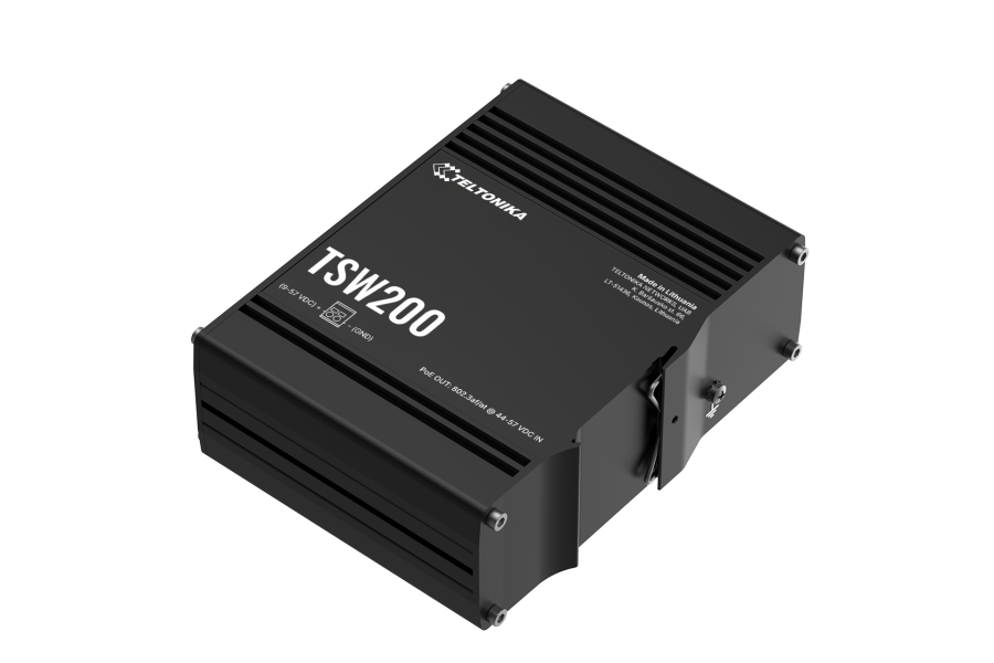 Teltonika TSW200 工業級 8 埠 Gigabit PoE+ 交換器 TSW200 台灣, Teltonika TSW200, 工業級 PoE 交換器, 8埠 PoE+ Switch, SFP 光纖工業交換器, 240W PoE 變壓器, 導軌式交換器 DIN-Rail, 戶外監控交換器, 英菲達科技