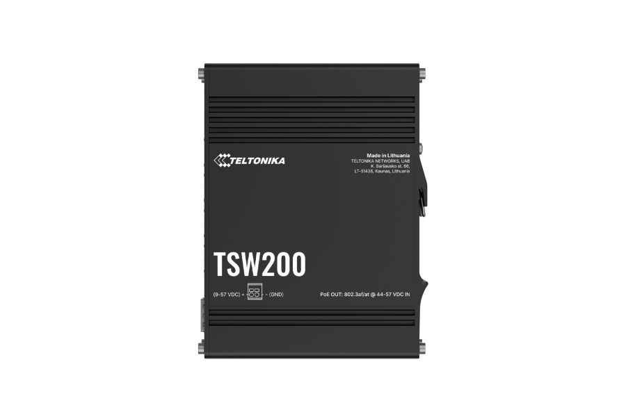 Teltonika TSW200 工業級 8 埠 Gigabit PoE+ 交換器 TSW200 台灣, Teltonika TSW200, 工業級 PoE 交換器, 8埠 PoE+ Switch, SFP 光纖工業交換器, 240W PoE 變壓器, 導軌式交換器 DIN-Rail, 戶外監控交換器, 英菲達科技