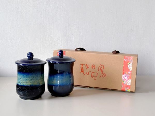 【憨兒窯】陶醉雙杯禮盒組(咖啡/藍色) 