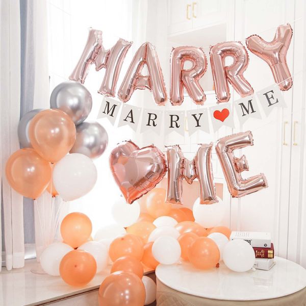 【求婚】MARRY ME 玫瑰金氣球套餐 週年氣球,情人節,求婚佈置,七夕,氣球套組,生日佈置,告白氣球,情人節佈置,後車廂佈置