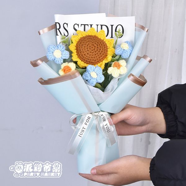 向日葵編織花束（附提袋） 編織花束,毛線花朵,畢業花束,編織花,毛線花,針織花,鉤針花,畢業花束,向日葵花束,畢業禮物