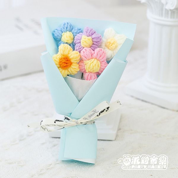 編織泡芙小花束 編織花束,毛線花朵,畢業花束,編織花,毛線花,針織花,鉤針花,聖誕節,情人節