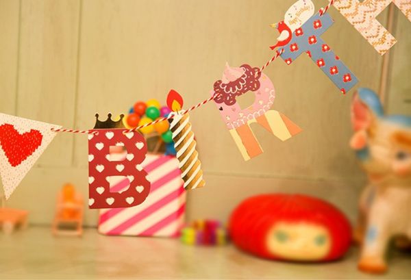 韓國插畫風生日快樂掛旗 韓風生日掛旗