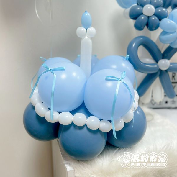 雪霽藍．緞帶韓式氣球花束組合 氣球花束,韓國氣球,韓式氣球,生日氣球,生日花束,氣球蛋糕帽,蛋糕帽,造型氣球,波波球,空飄氣球