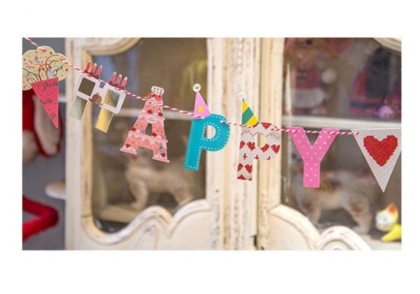 韓國插畫風生日快樂掛旗 韓風生日掛旗