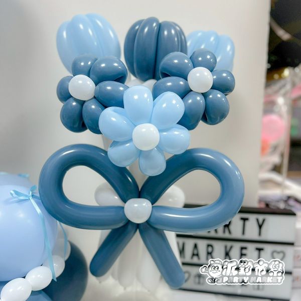 雪霽藍．緞帶韓式氣球花束組合 氣球花束,韓國氣球,韓式氣球,生日氣球,生日花束,氣球蛋糕帽,蛋糕帽,造型氣球,波波球,空飄氣球