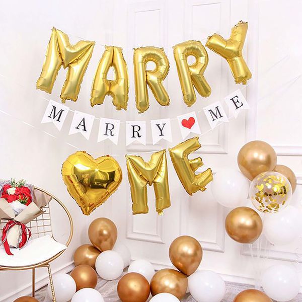 【求婚】MARRY ME 金色氣球套餐 週年氣球,情人節,求婚佈置,七夕,氣球套組,生日佈置,告白氣球,情人節佈置,後車廂佈置,求婚