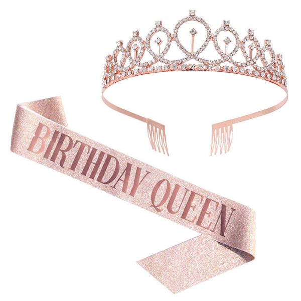 【台北24H出貨】 BIRTHDAY QUEEN生日肩背帶 生日皇冠 玫瑰金皇冠 皇冠 生日背帶 生日佈置 派對 生日道具 拍照道具 慶生佈置 週歲 氣球佈置 生日 抓周 派對慶生 週歲佈置 