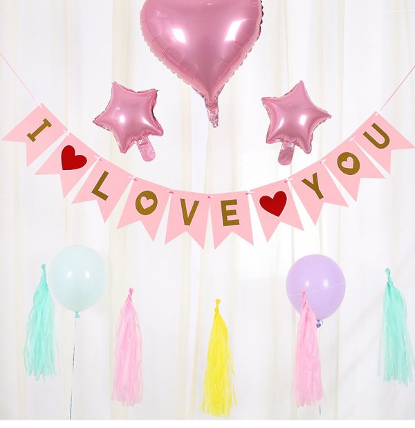 燙金魚尾掛旗 Happy Valentine’s Day I LOVE YOU掛旗