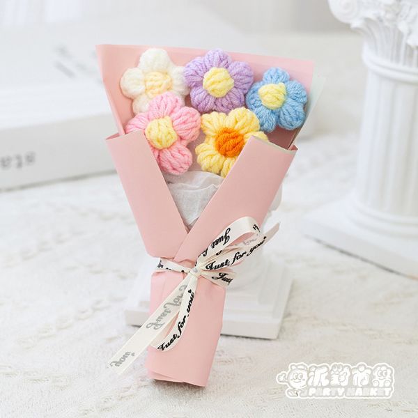 編織泡芙小花束 編織花束,毛線花朵,畢業花束,編織花,毛線花,針織花,鉤針花,聖誕節,情人節
