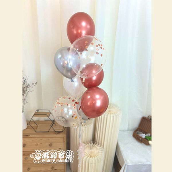【空飄】泡沫玫瑰金乳膠氣球串 空飄氣球,生日氣球,生日佈置,氣球佈置,氦氣氣球,求婚佈置,告白氣球,婚禮佈置,週歲佈置,性別派對