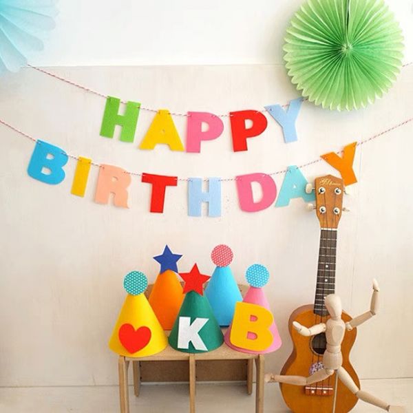 不織布彩色HBD生日掛旗 生日掛旗