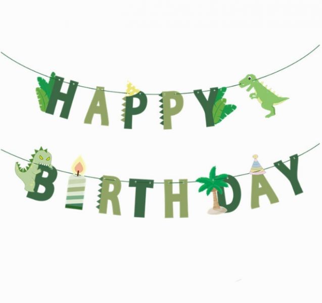 可愛恐龍生日快樂掛旗 恐龍生日掛旗