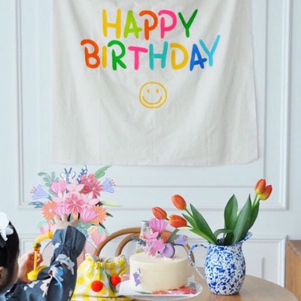 韓系童趣風生日快樂拍照布條 拍照道具