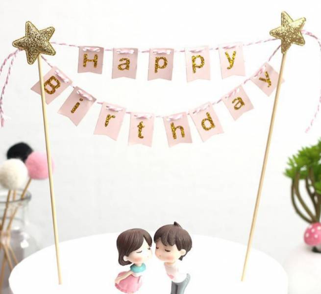 【現貨免運】燙金魚尾生日快樂插旗 蛋糕插旗