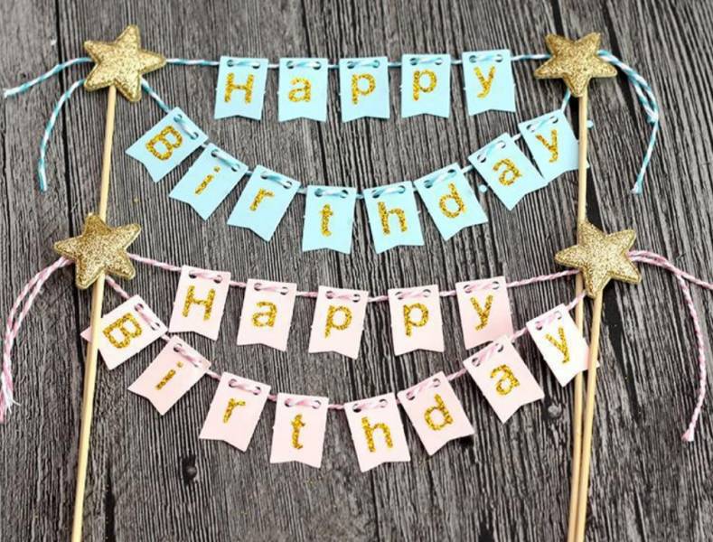 【現貨免運】燙金魚尾生日快樂插旗 蛋糕插旗