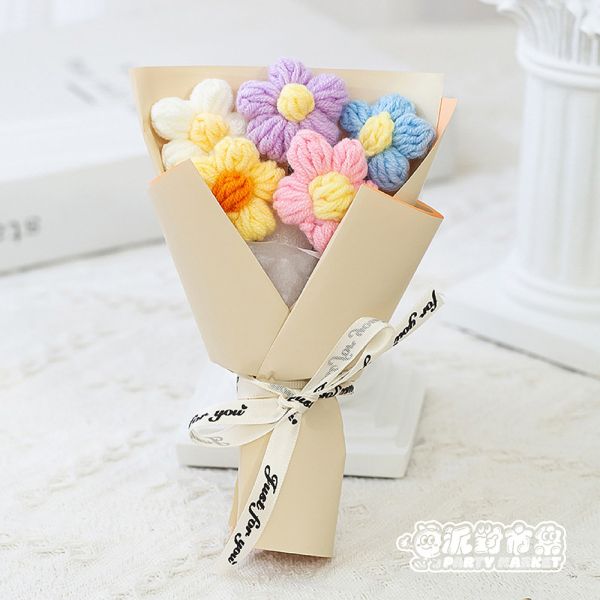 編織泡芙小花束 編織花束,毛線花朵,畢業花束,編織花,毛線花,針織花,鉤針花,聖誕節,情人節
