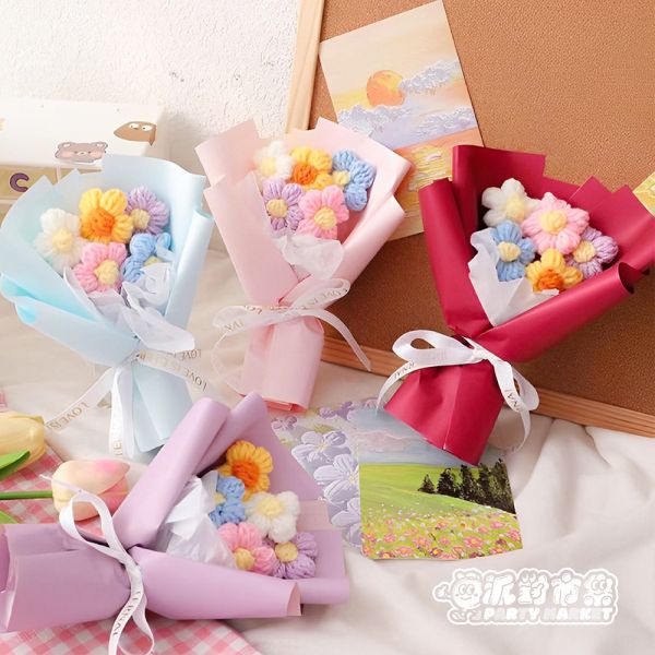 編織泡芙小花束 編織花束,毛線花朵,畢業花束,編織花,毛線花,針織花,鉤針花,聖誕節,情人節