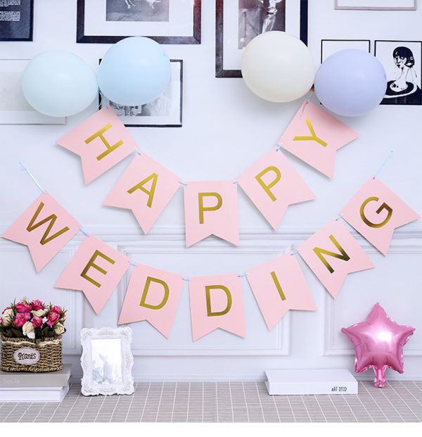 HAPPY WEDDING燙金掛旗 HAPPY WEDDING掛旗