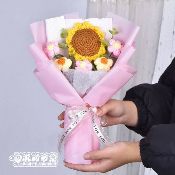 向日葵編織花束（附提袋） 編織花束,毛線花朵,畢業花束,編織花,毛線花,針織花,鉤針花,畢業花束,向日葵花束,畢業禮物