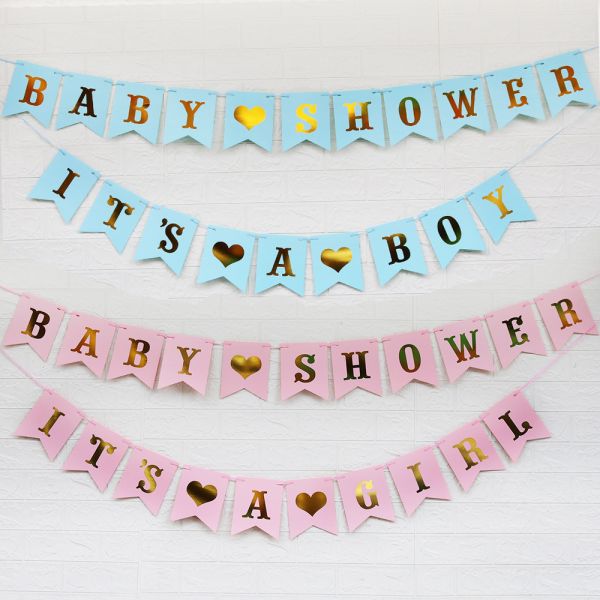 Baby Shower性別揭示紙製魚尾掛旗 性別揭示